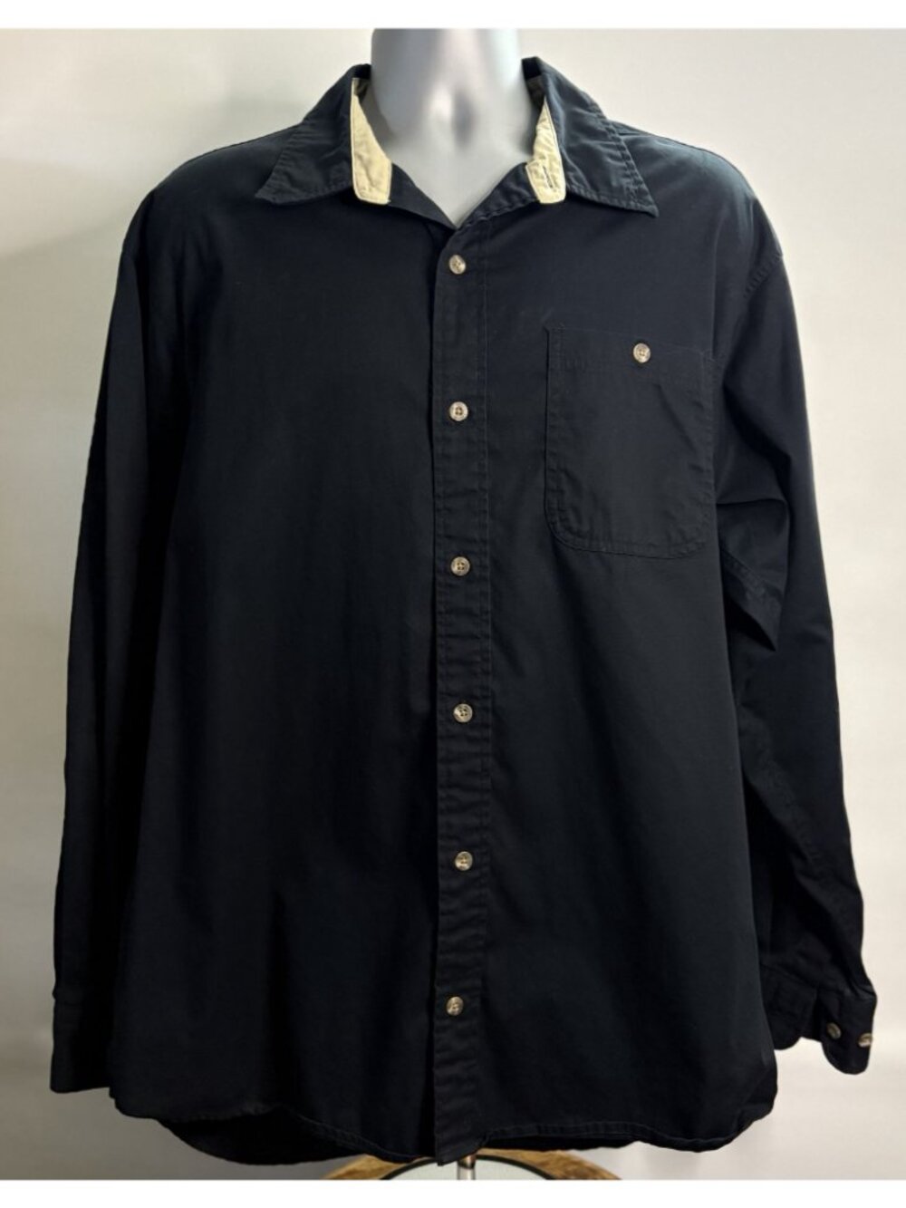 RedHead Men's Black Long Sleeve Shirt Collar Button Up Shirt Cotton Men's XL - Picture 2 of 12